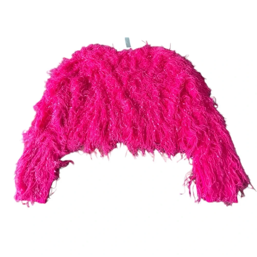 NWT Women’s Davi & Dani Vibrant Pink Eyelash Sweater in Size Large. - Picture 5 of 10